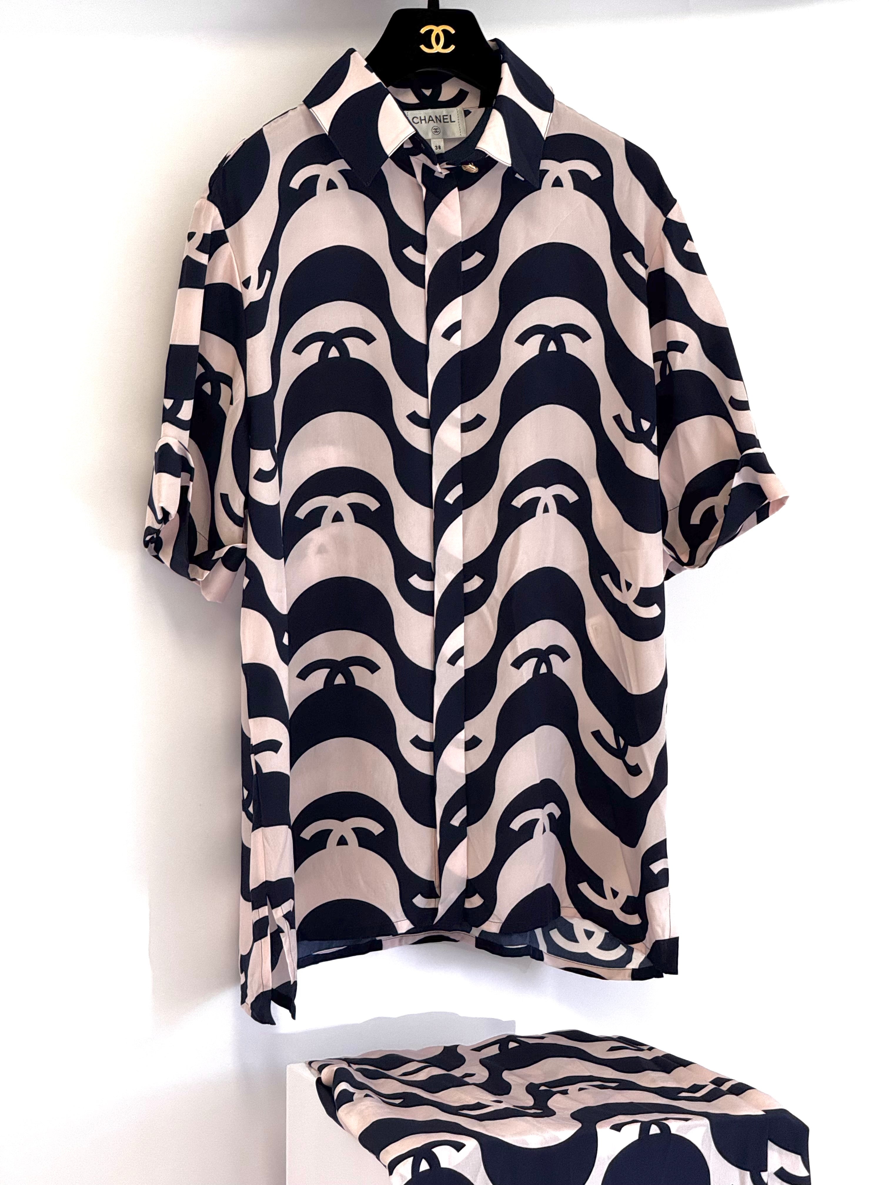 Chanel 2021 Navy/Pink Silk Wave Shirt & Pants Set – Its A Luv Story