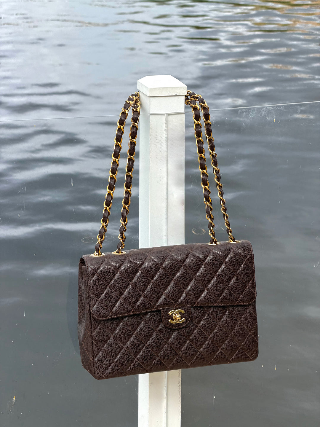 Chanel Classic Flap Jumbo Brown Caviar 24K Gold Hardware 2000