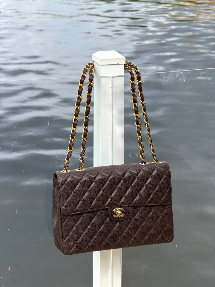 Chanel Classic Flap Jumbo Brown Caviar 24K Gold Hardware 2000