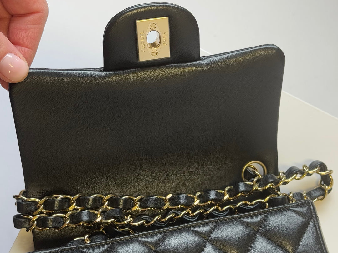 Chanel 2024 Black Mini Lambskin Square Flap Bag