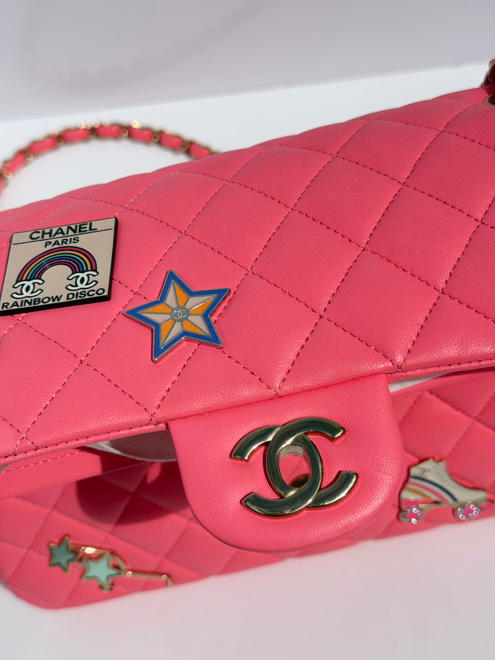 Chanel Medium Hollywood Charms Classic Flap Bag Pink Lambskin Light Gold Hardware 2024