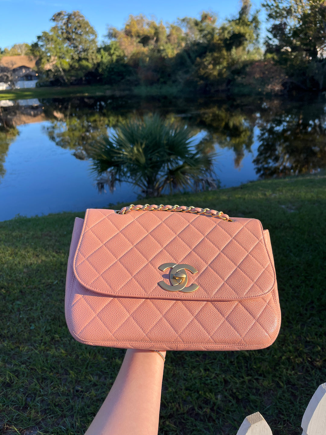 Chanel Light Pink Quilted Caviar XL Jumbo Single Flap