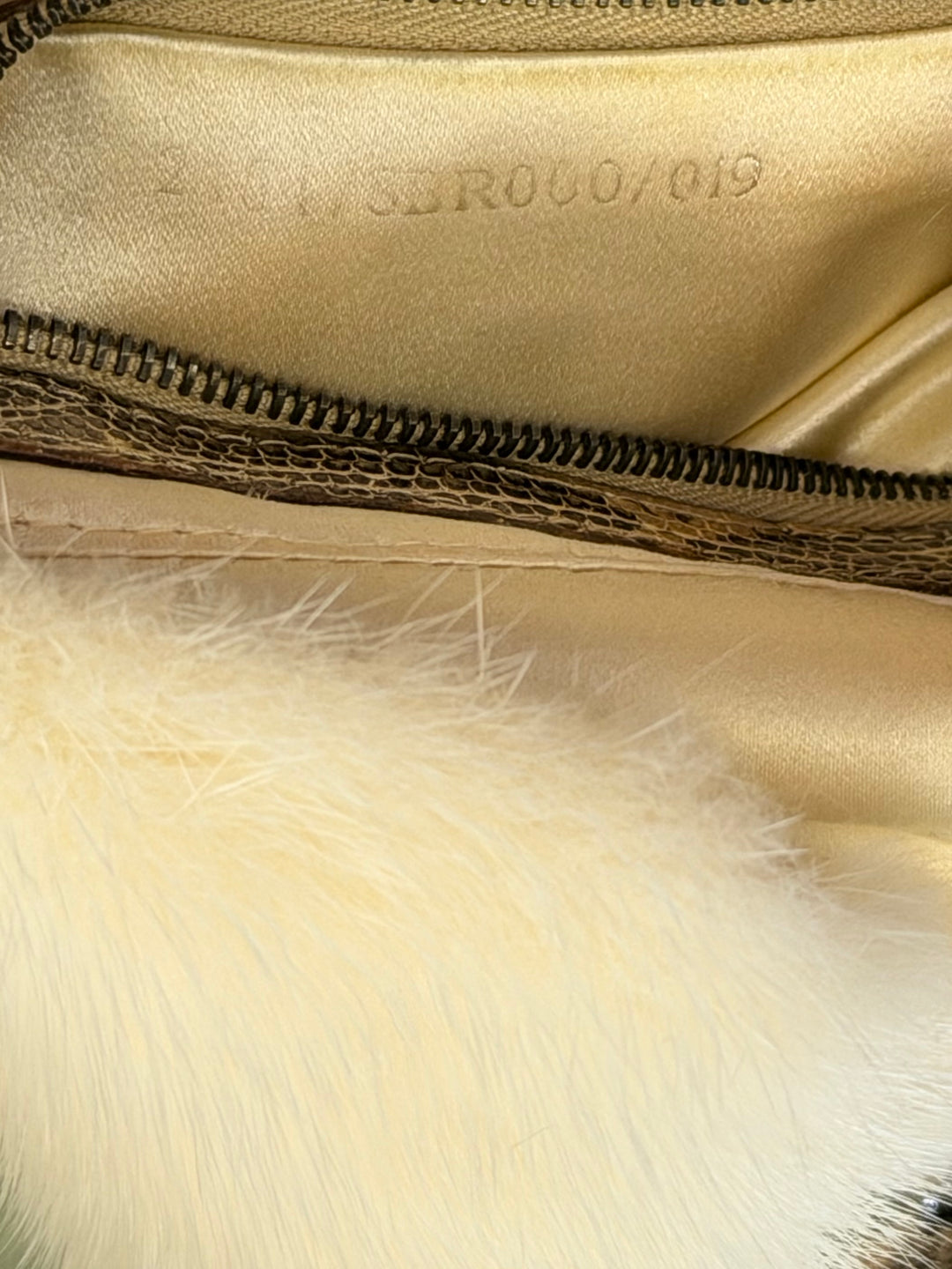 Fendi Crystal Embellished Baguette White Mink Fur Lizard Trim Gold Tone Hardware