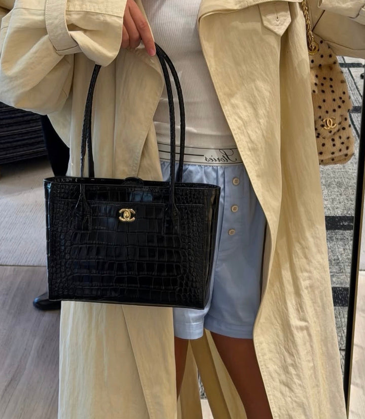 Chanel Mini Shopping Bag Crocodile Embossed Calfskin Black 2026