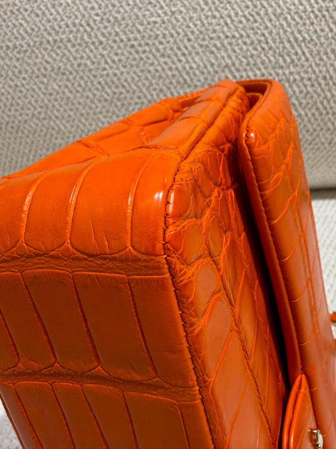 Chanel Medium Classic Flap Bag Matte Alligator Orange Light Gold Hardware 2013