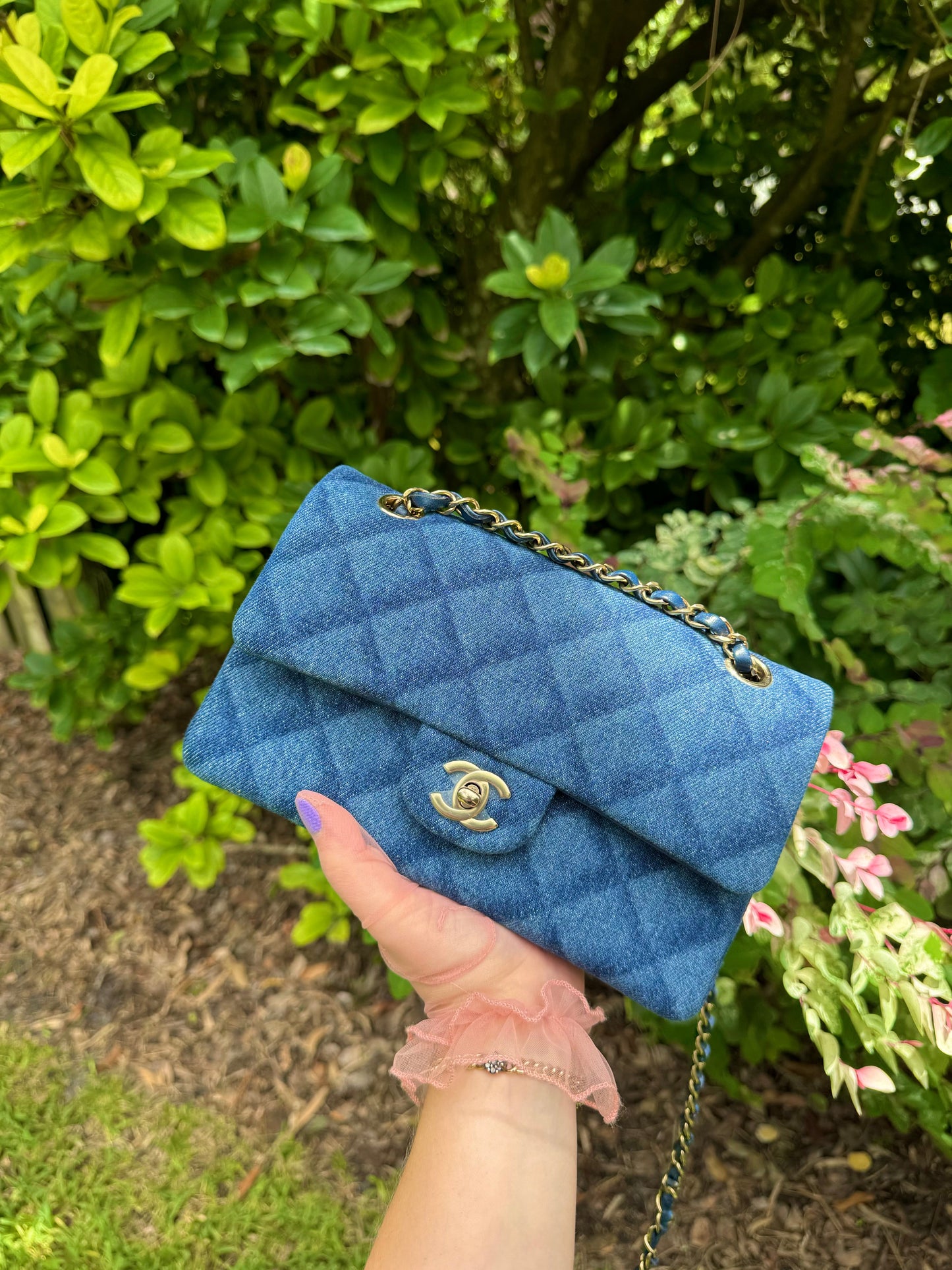 Chanel 22K Small Denim Classic Double Flap Bag