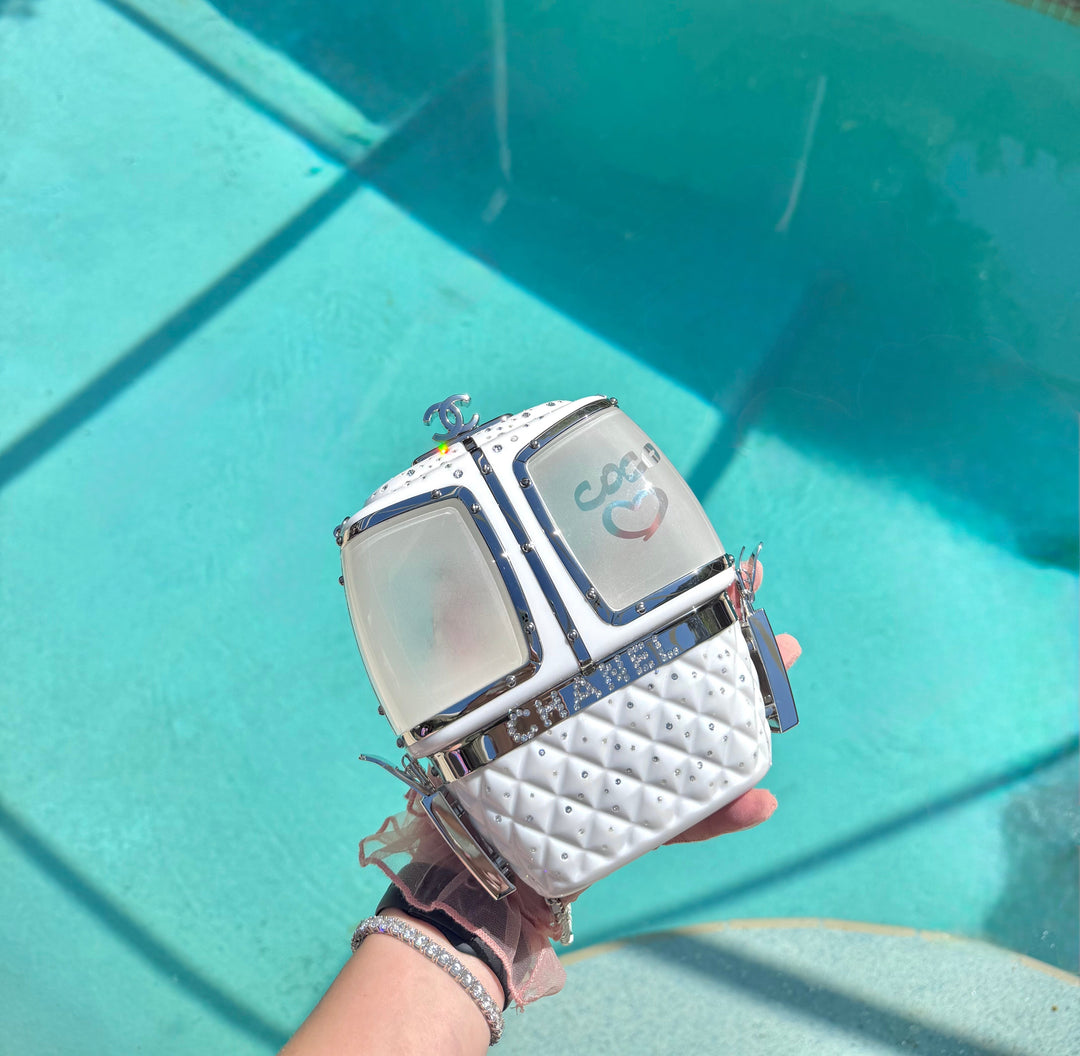 Chanel Ski Gondola Swarovski Minaudière White Silver Hardware 2019