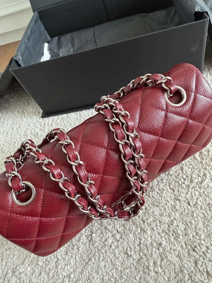 Chanel Small Classic Double Flap Caviar Wine Red Silver Hardware 2020