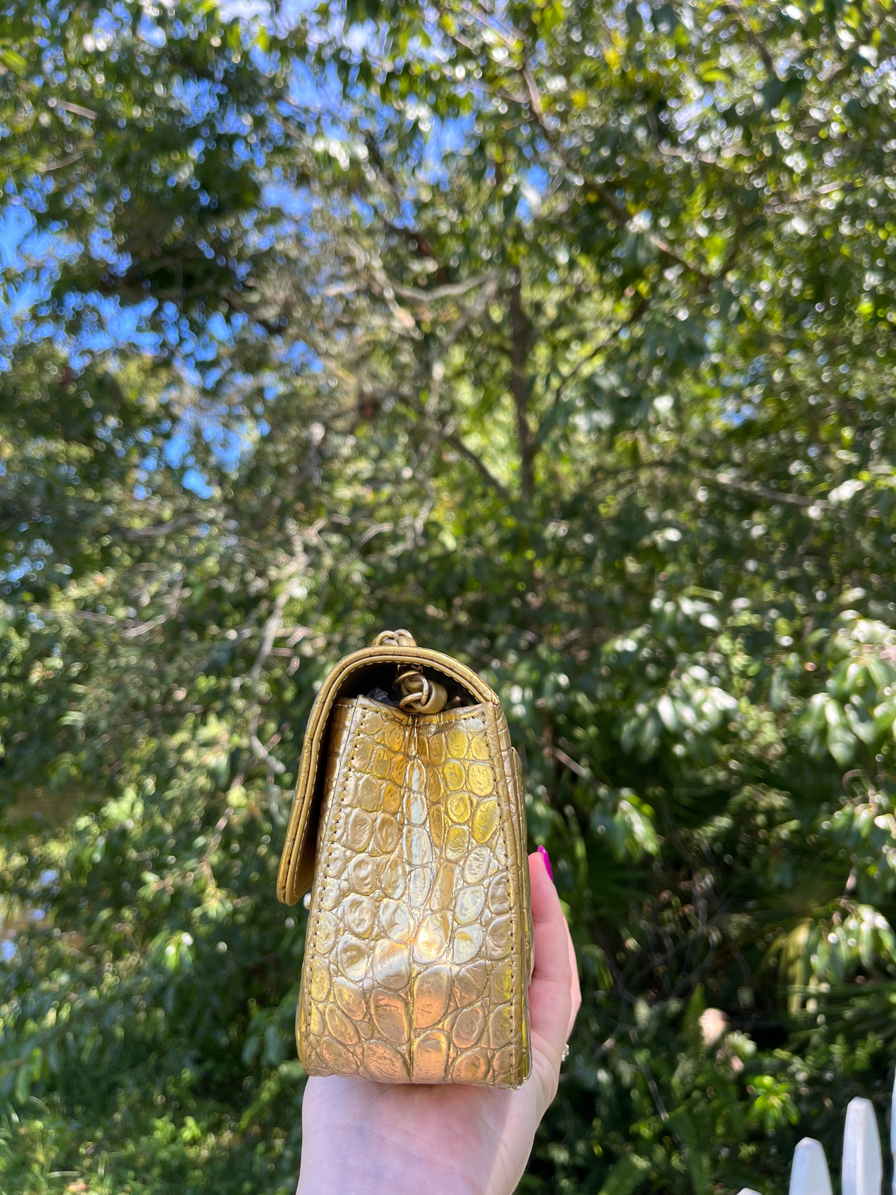 Chanel Gold Croc Embossed Mini Rectangular Flap Bag – Its A Luv Story