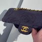 Chanel 1997 Medium 24K Navy Camellia Classic Flap Bag
