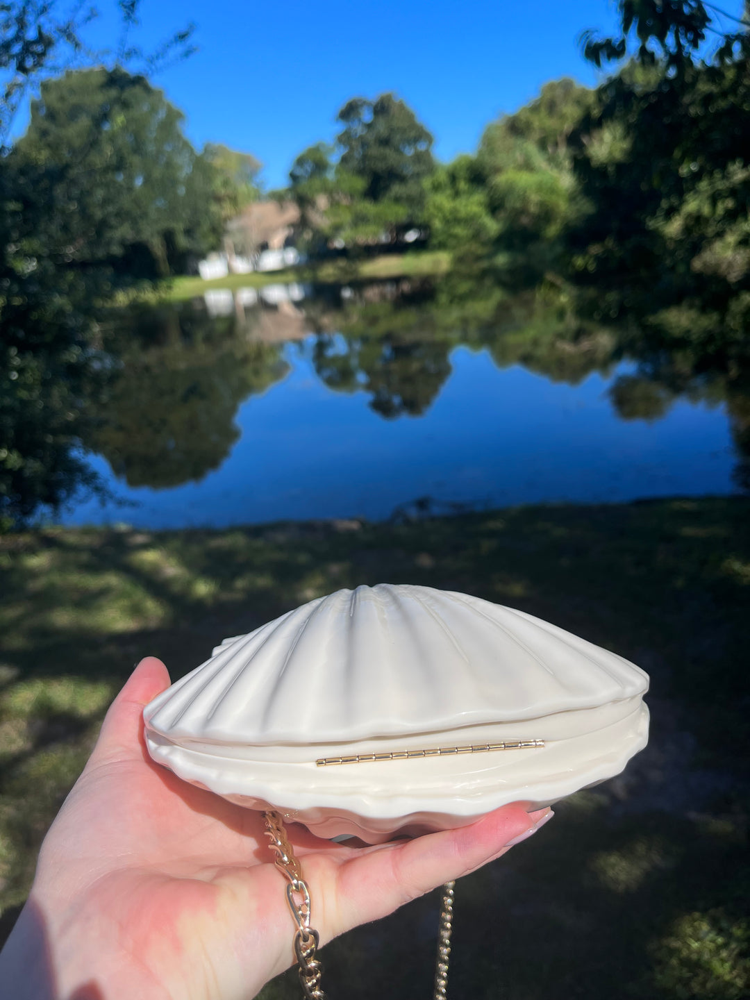 Chanel 19S White Runway Shell Minaudiere