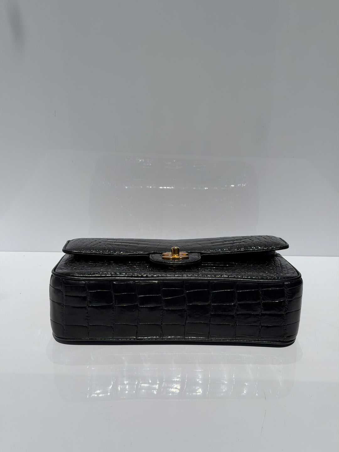 Chanel Medium Classic Flap Bag Alligator Black 24K Plated Gold Hardware 1997