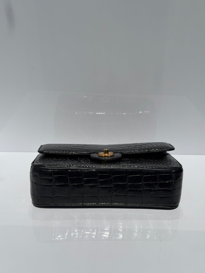 Chanel Medium Classic Flap Bag Alligator Black 24K Plated Gold Hardware 1997
