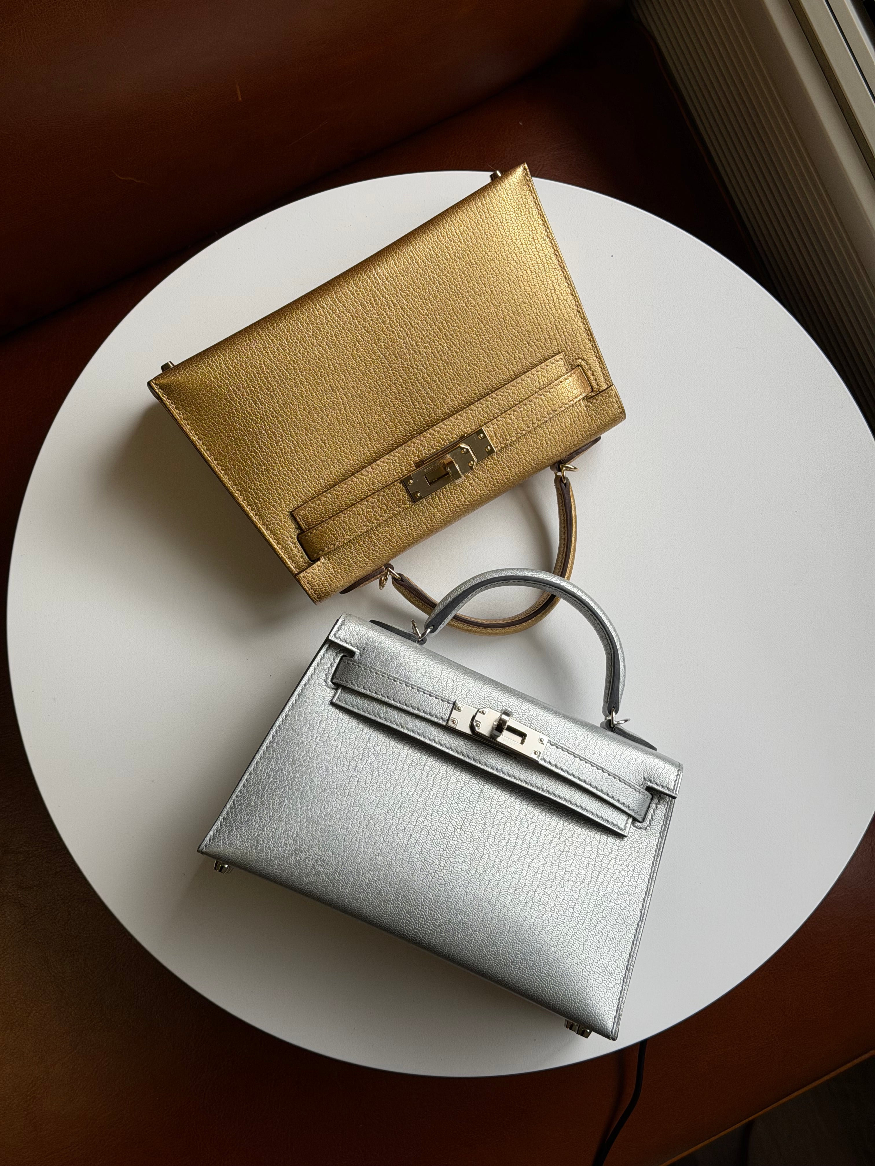 Hermes Mini Sellier Gold Metallic Chevre Dore Kelly 20 – Its A Luv