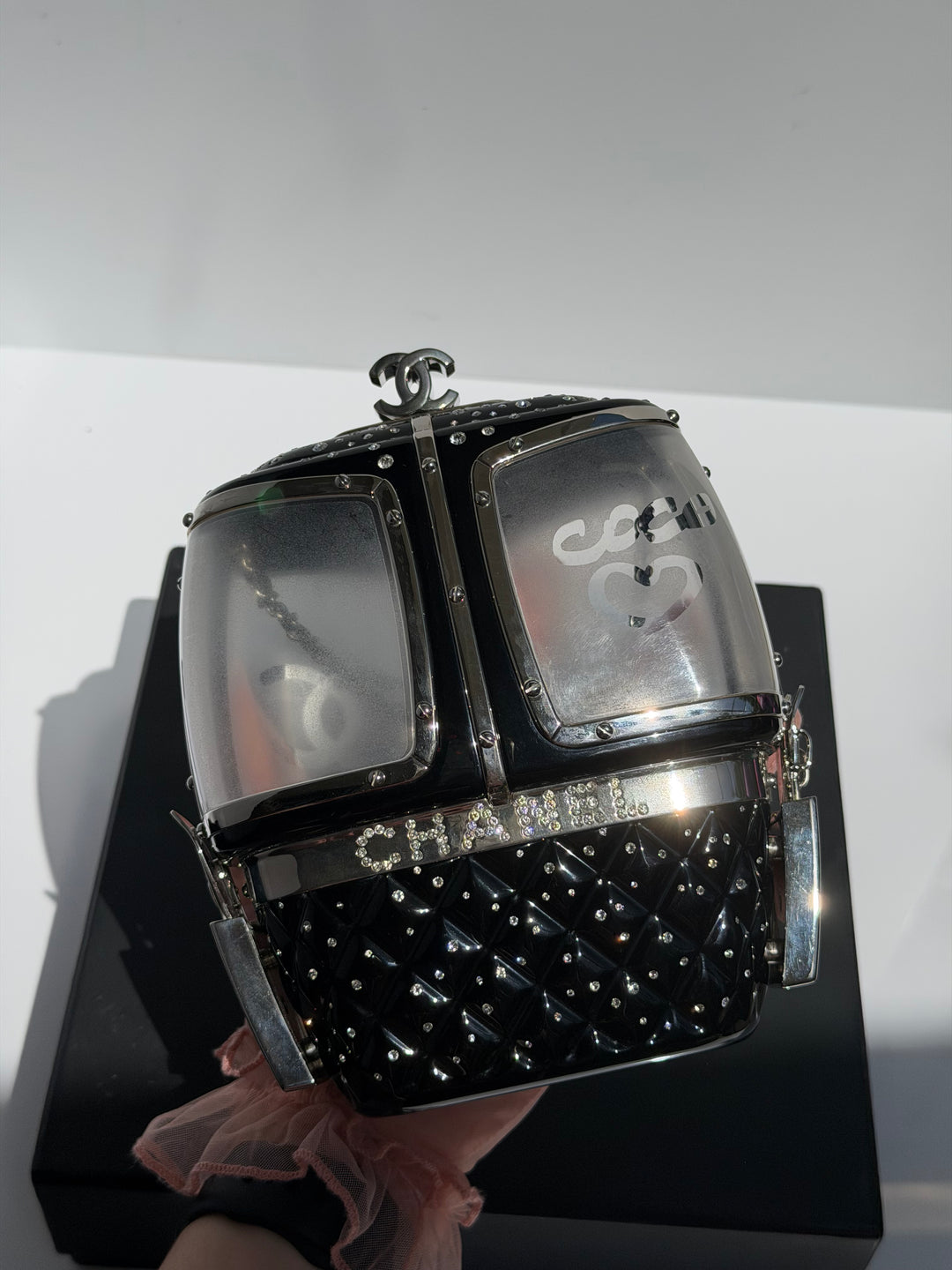Chanel Ski Gondola Swarovski Minaudière Black Silver Hardware 2019