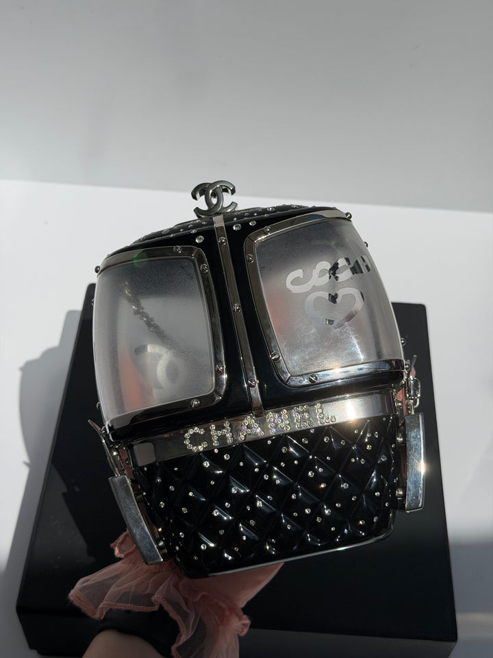Chanel Ski Gondola Swarovski Minaudière Black Silver Hardware 2019