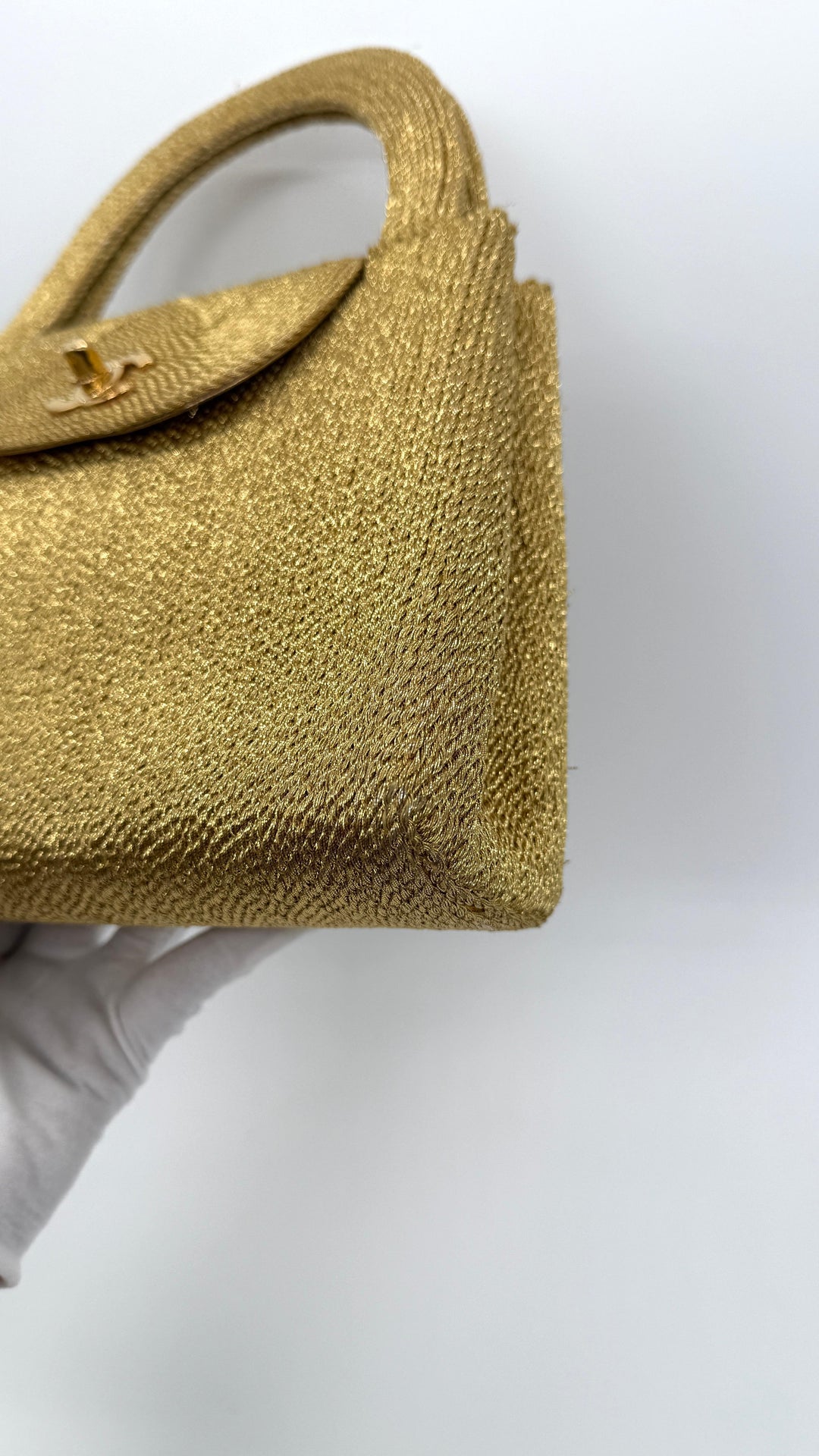 Chanel RARE 1998 Gold Silk Woven Small Kelly