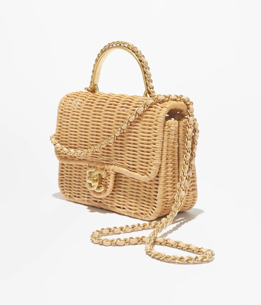 Chanel Braided Mini CC Top Handle Tan Rattan Gold Hardware 2025/26 Cruise