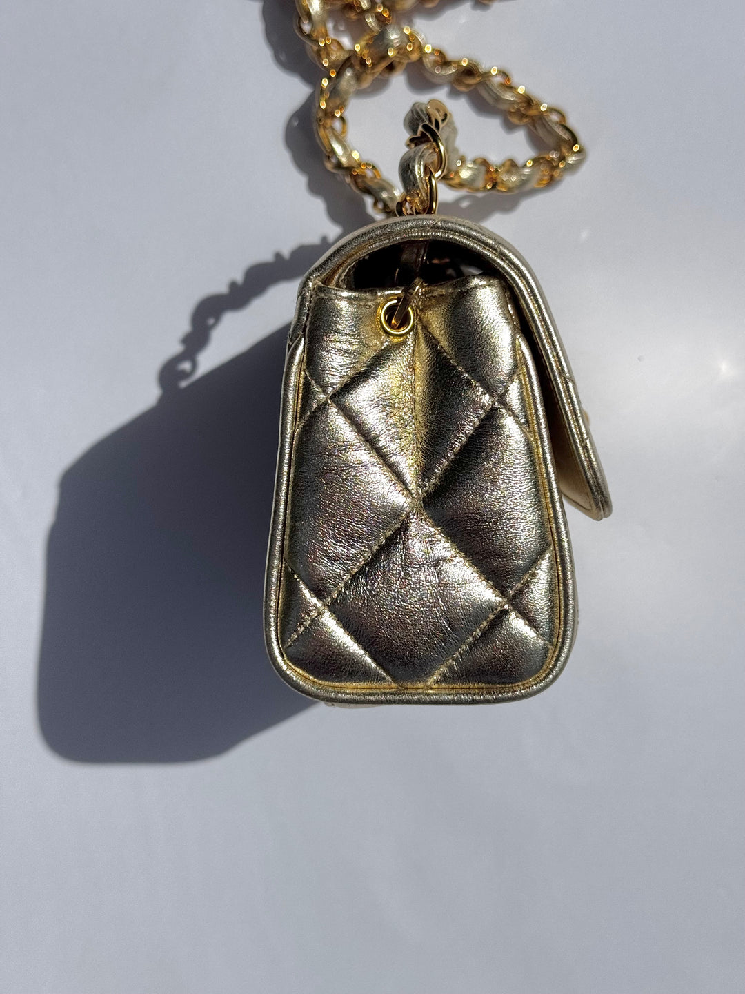 Chanel 1994 Vintage Metallic Gold Extra Mini Flap Bag