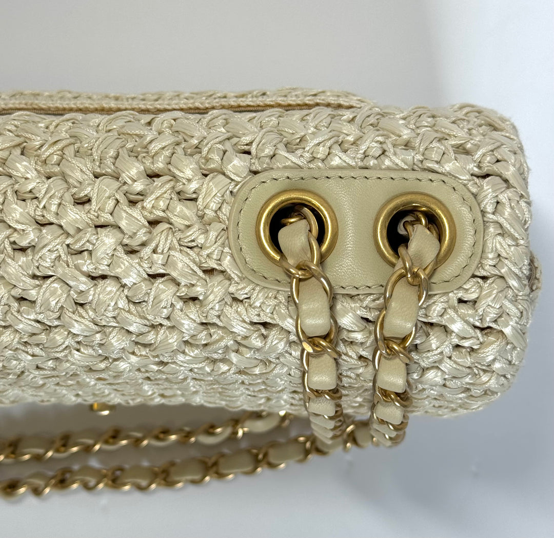 Chanel Raffia Crochet Flap Tan Matte Gold Hardware 18C