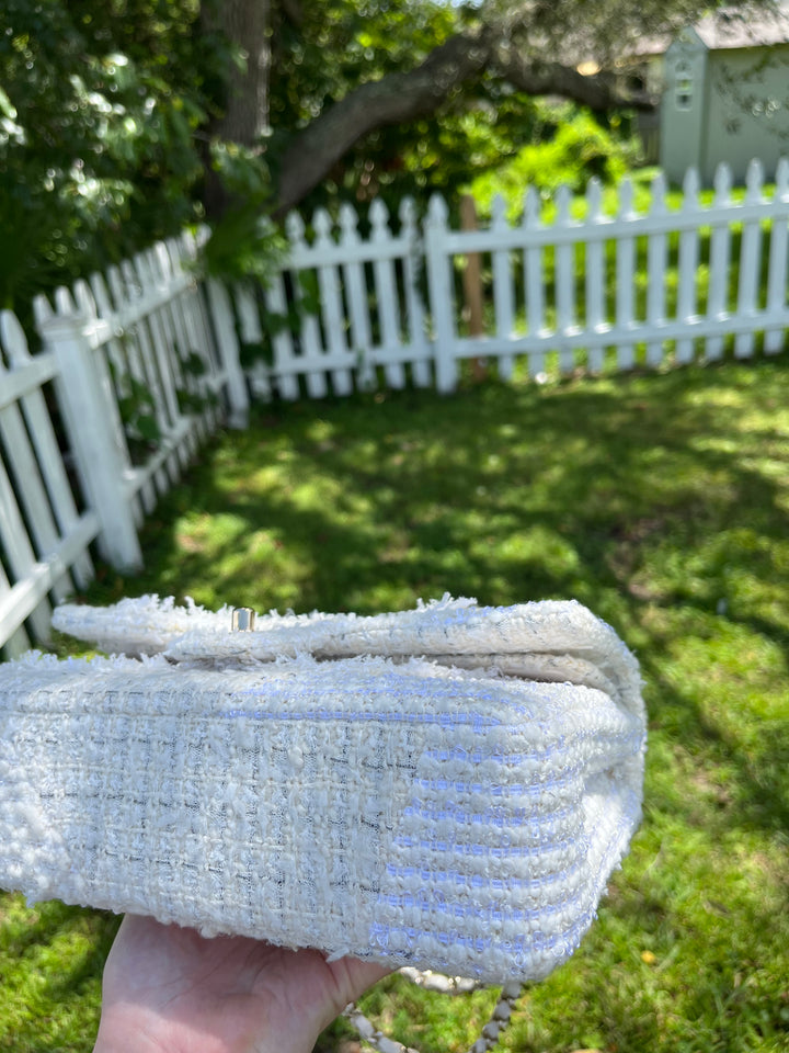 Chanel White Medium Tweed Patchwork Flap Bag