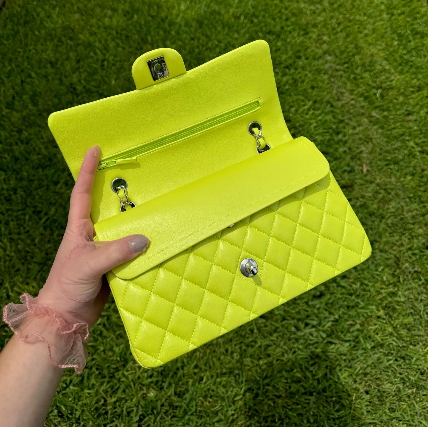 Chanel 21S Yellow Neon Lambskin Medium Flap Bag