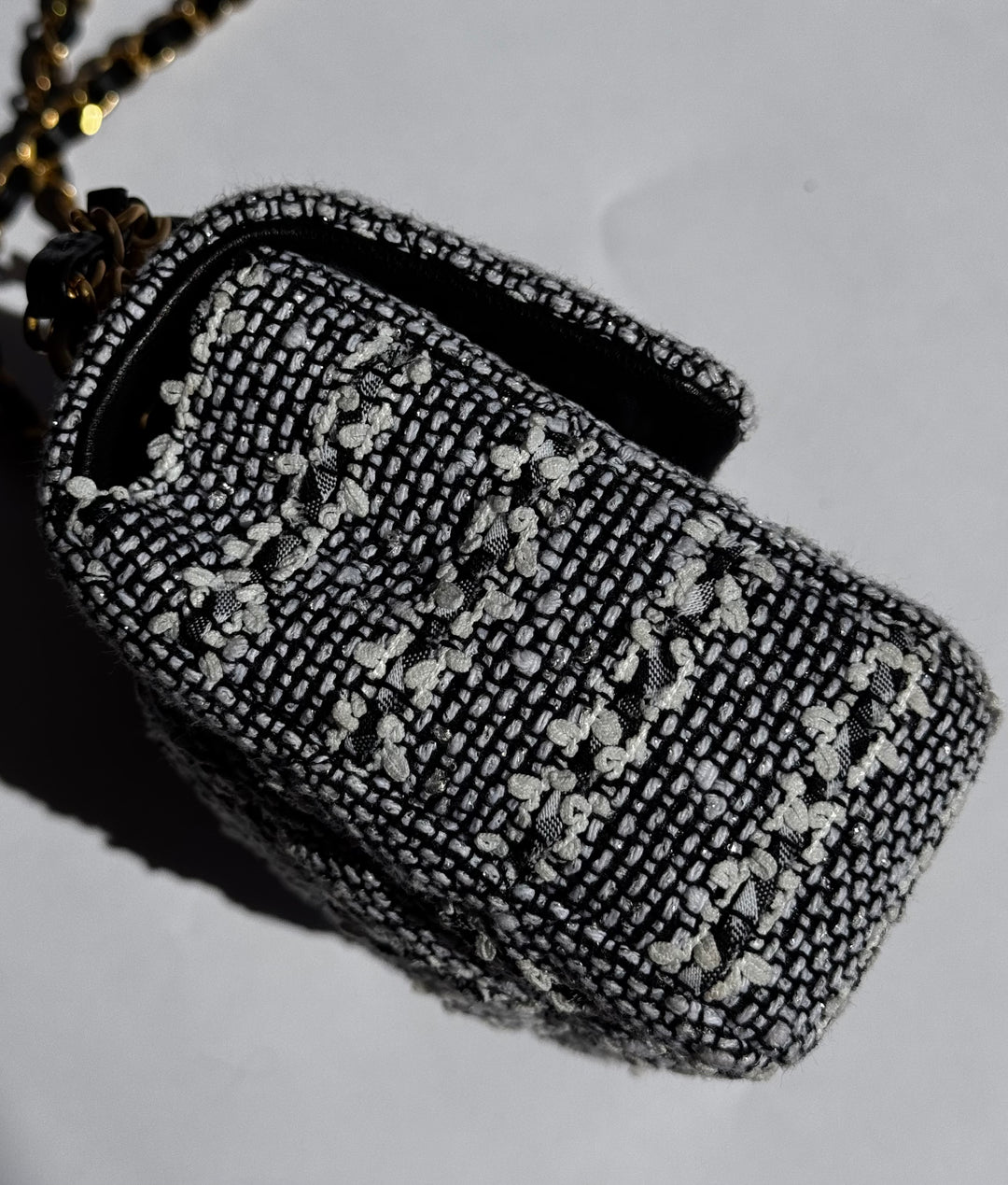 Chanel Black & White Mini Tweed Pearl Flap Bag