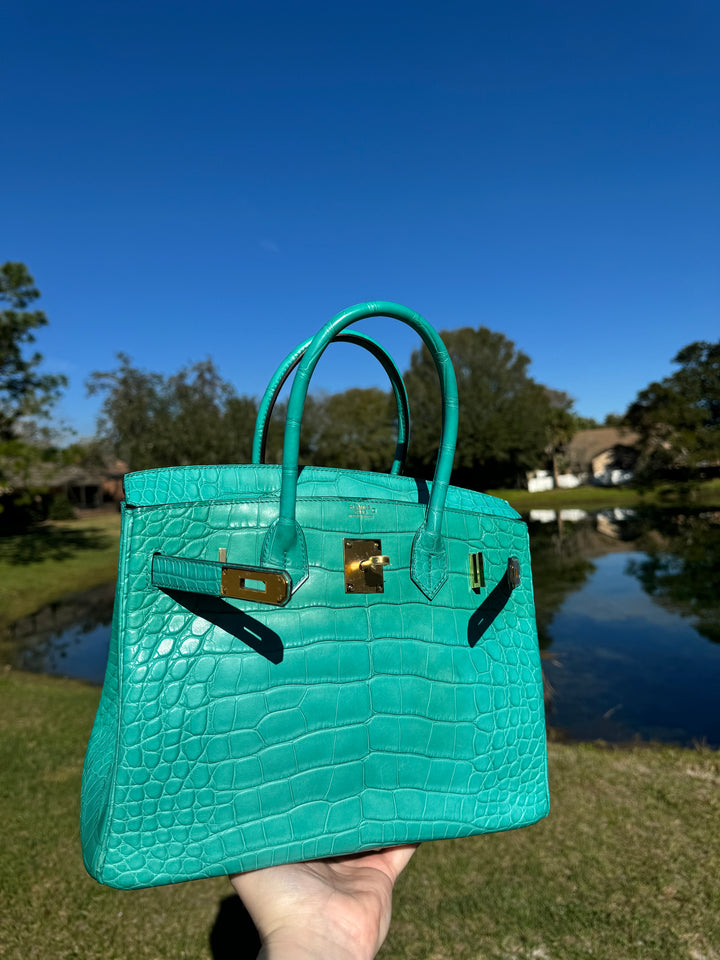 Hermes Matte Croc Blue Paon Birkin 30