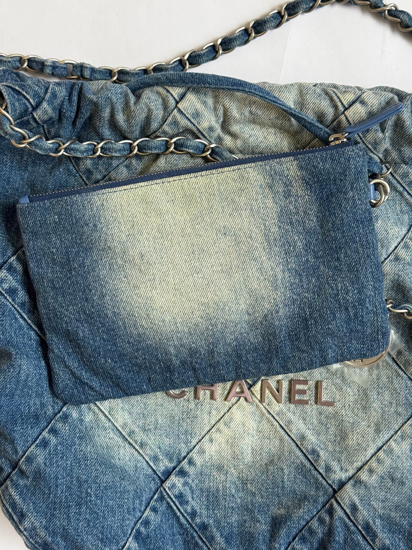 Chanel 23P Small Denim 22 Drawstring Bag