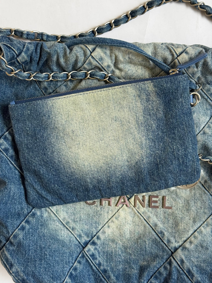 Chanel 23P Small Denim 22 Drawstring Bag