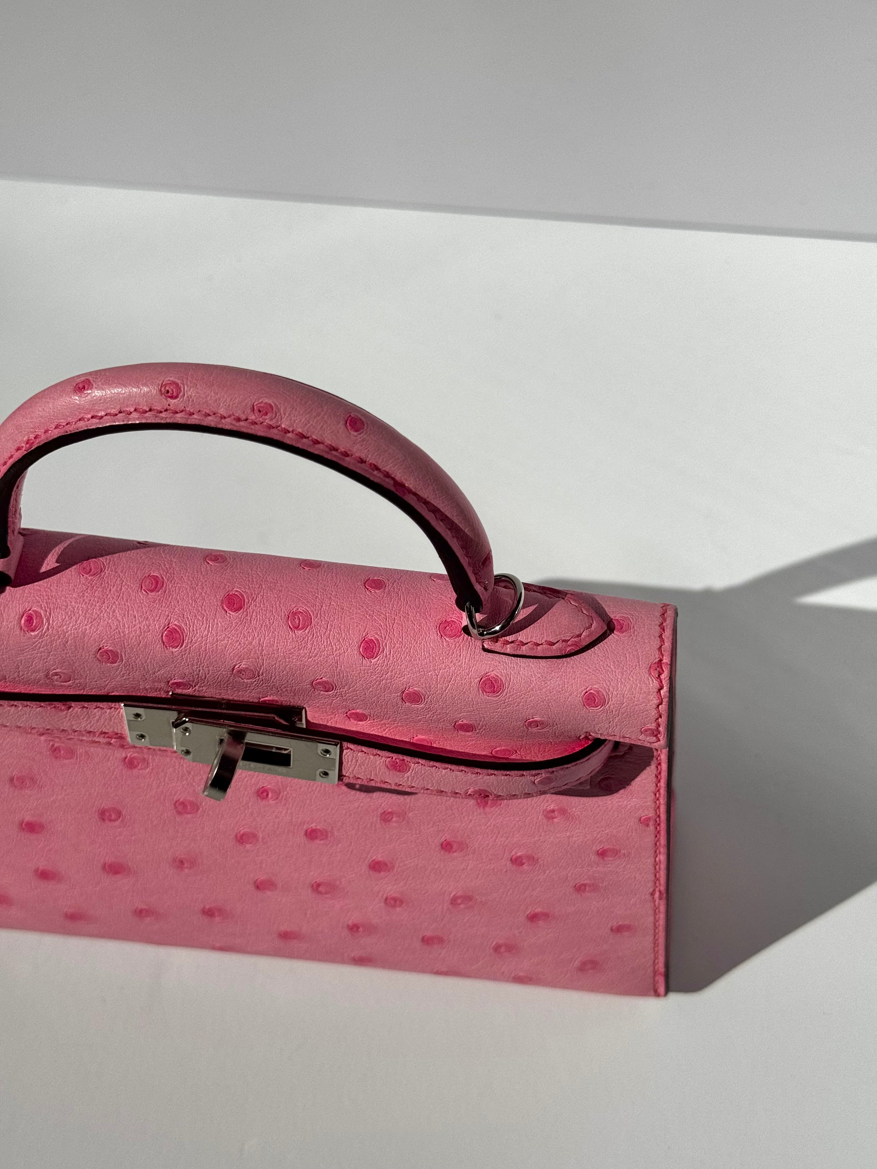 Hermès Kelly 20 Mini Sellier Ostrich Bubblegum Palladium Hardware