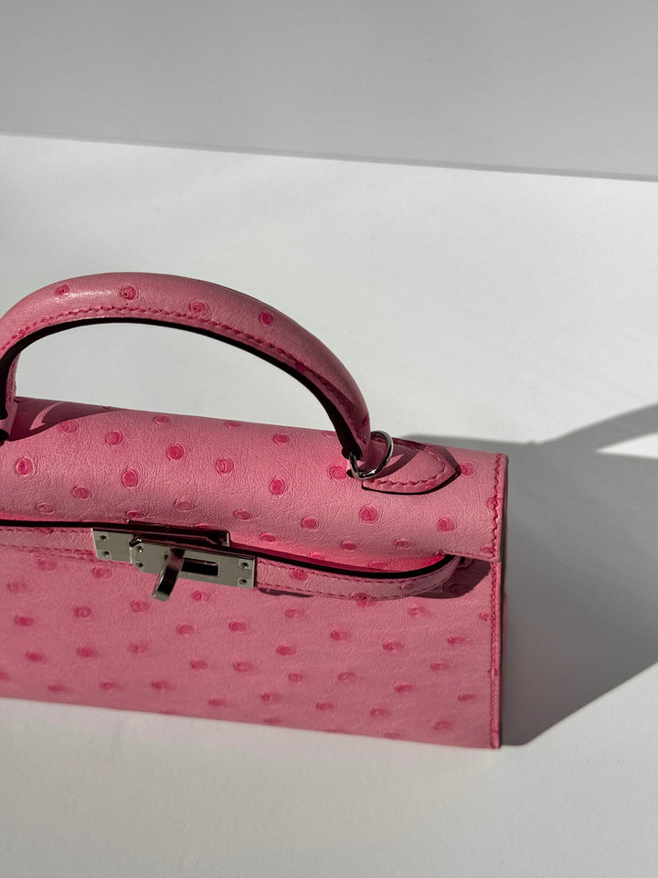 Hermes Mini Sellier Bubblegum Ostrich Kelly 20