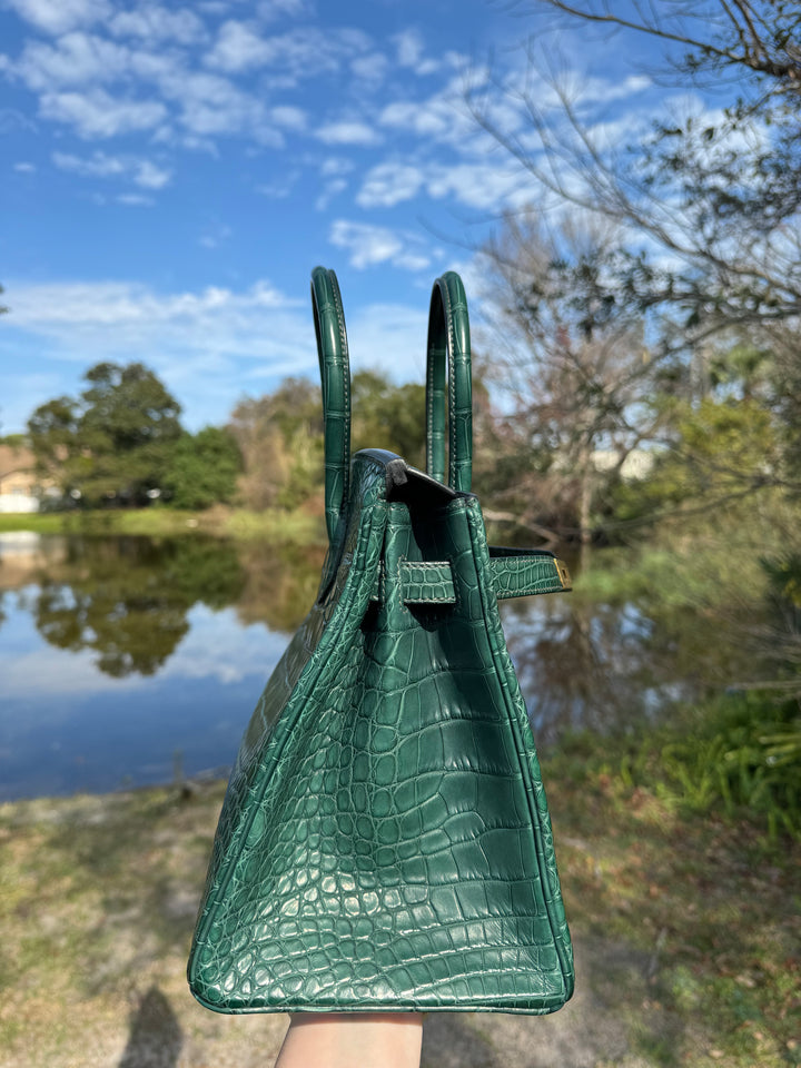 Hermes Matte Croc Vert Fonce Birkin 30
