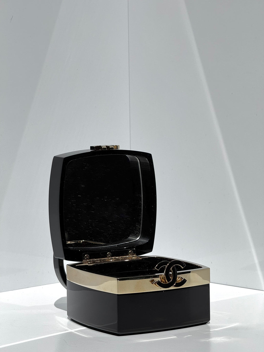 Chanel Lucite Box Mini Handbag Black Gold Hardware 2004