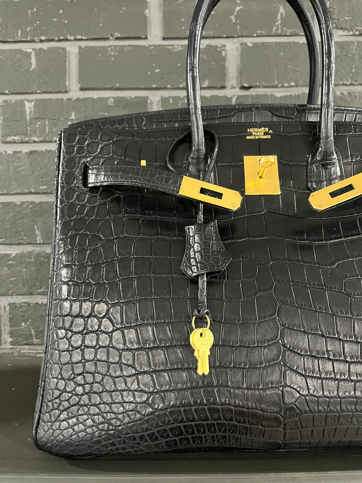 Hermes Black Matte Croc Birkin 35 GHW