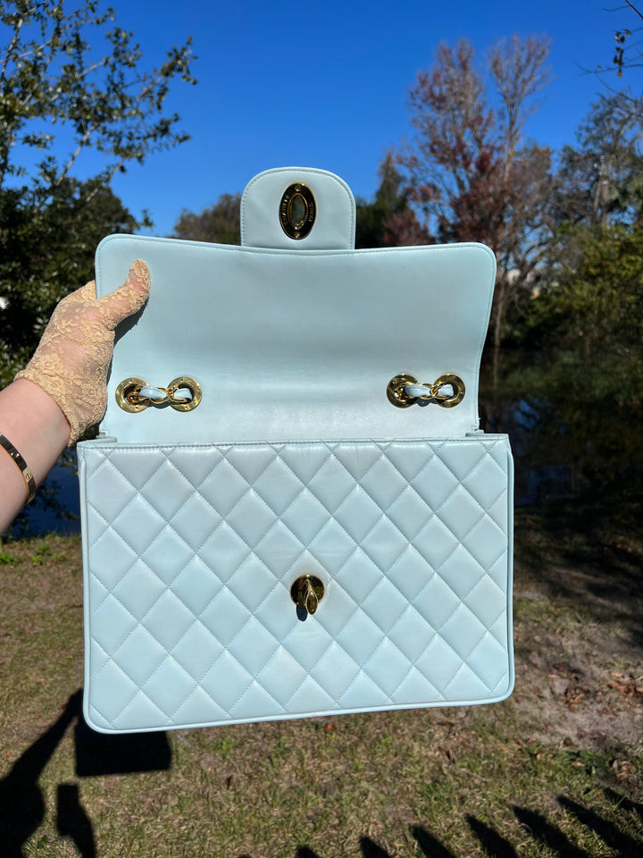 Chanel Baby Blue Maxi Lambskin Flap Bag