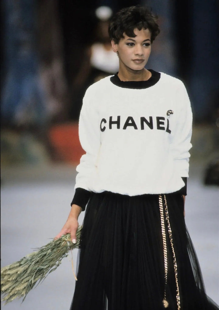 Chanel 1992 Runway Terrycloth Ivory Sweater