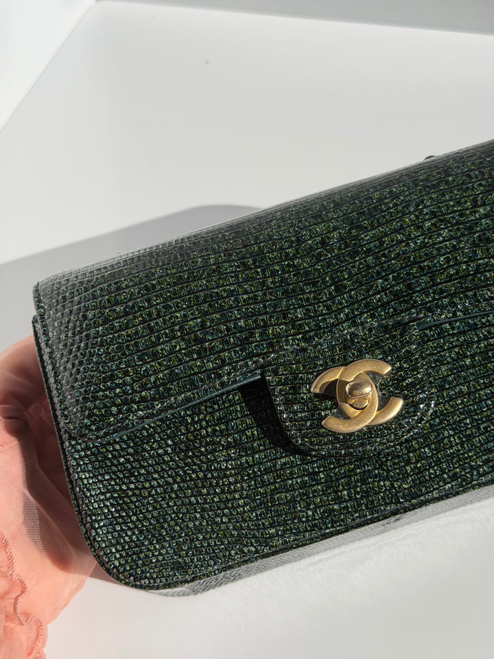 Chanel Mini Flap Green Lizard Brushed Gold Hardware 2018