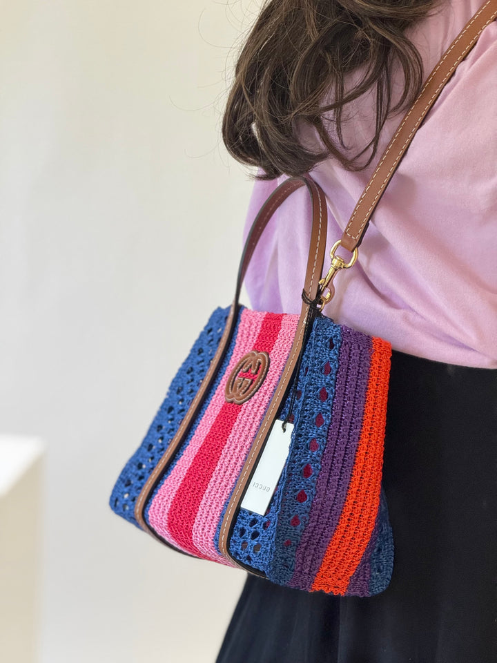 Gucci Interlocking Multicolor Raffia Tote Bag