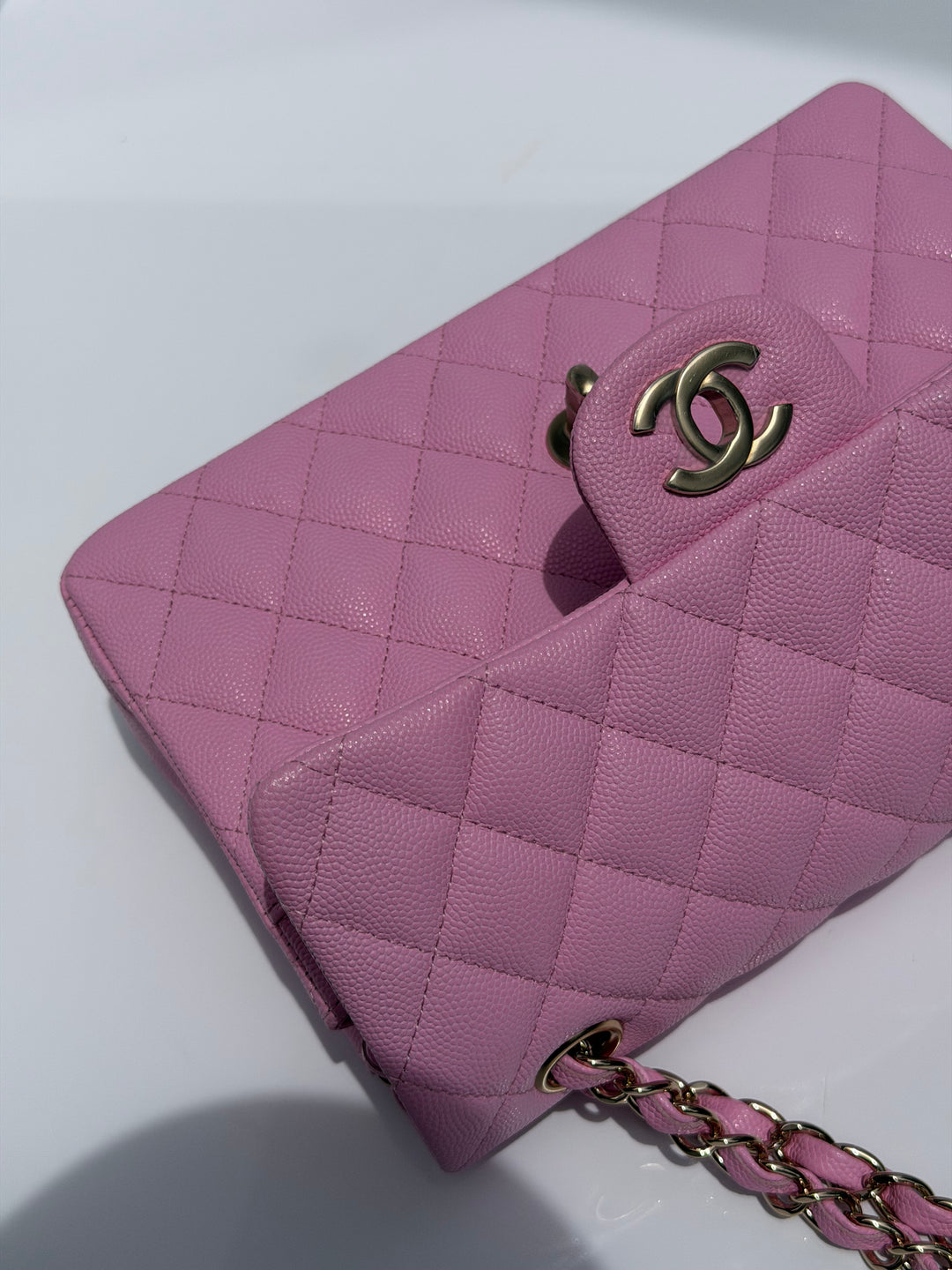 Chanel Small Classic Double Flap Caviar Pink Light Gold Hardware 2023