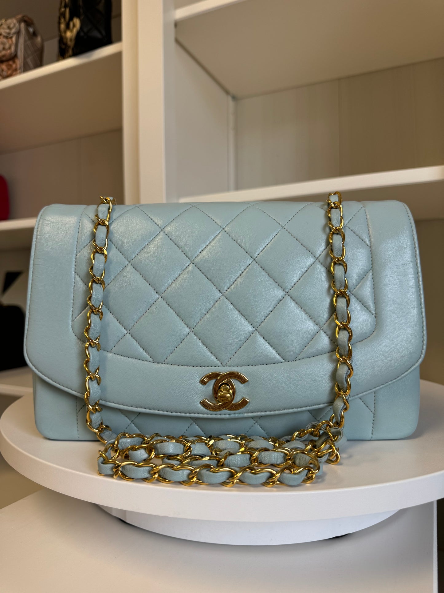 Chanel Baby Blue 24K Medium Lambskin Diana Flap Bag