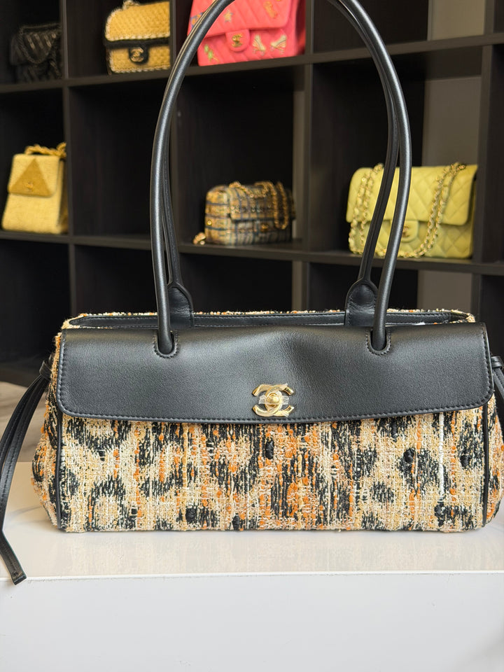 Chanel Small Shopping Bag Brown Black & White Leopard Tweed & Calfskin Gold Tone Hardware 2026