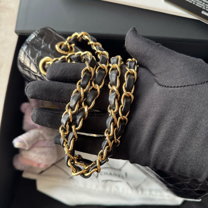 Chanel Medium Classic Flap Bag Alligator Black Gold Hardware 2019