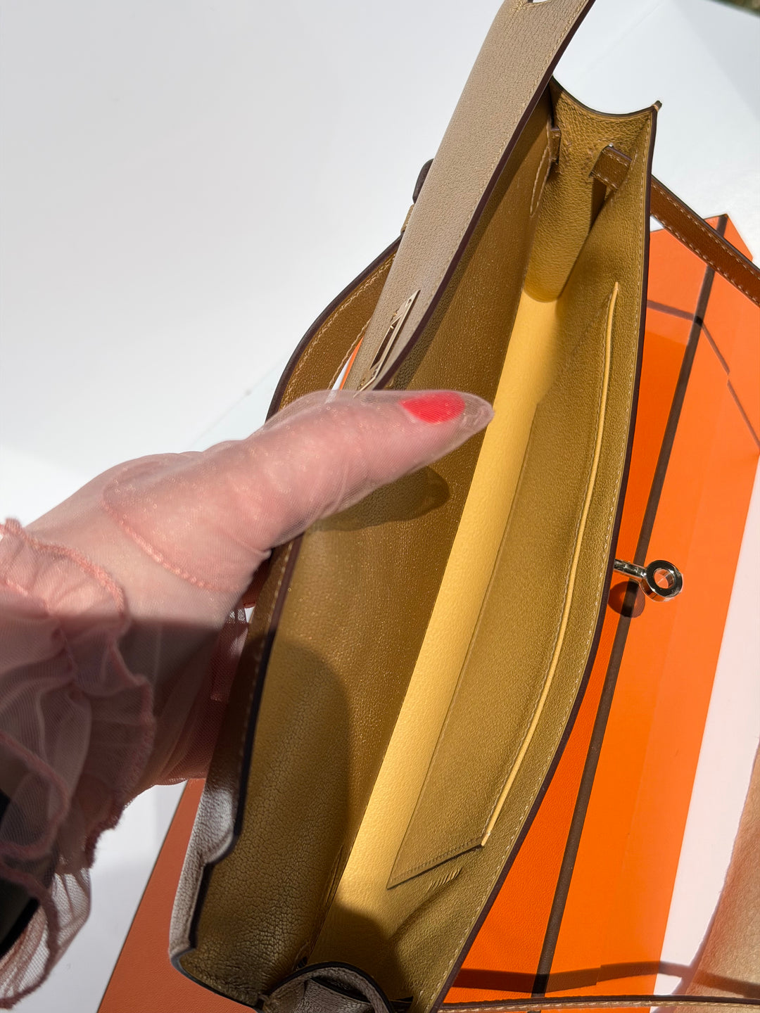 Hermes Kelly Cut Gold Metallic Chevre Dore