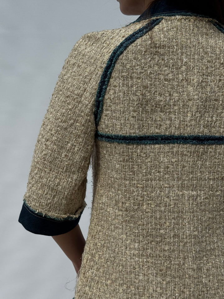 Chanel 2007 Spring Ecru & Denim Trim CC Jacket