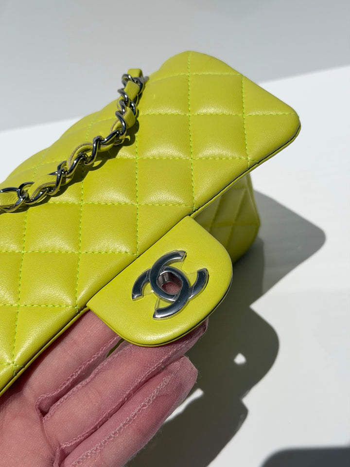 Chanel 21S Mini Classic Flap Lambskin Yellow Silver Hardware