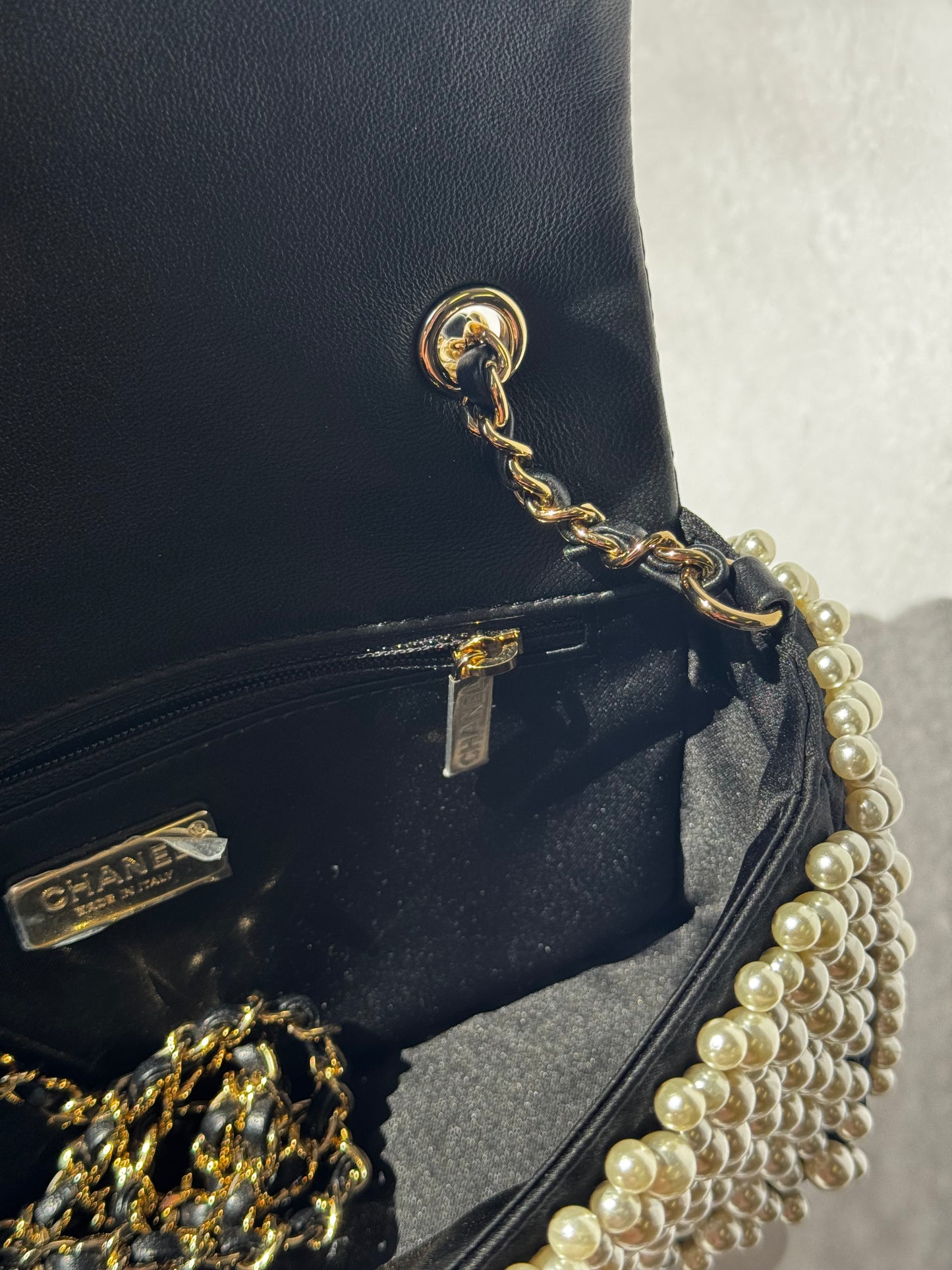 Chanel 19S Pearl Embellished Mini Rectangular Flap Bag