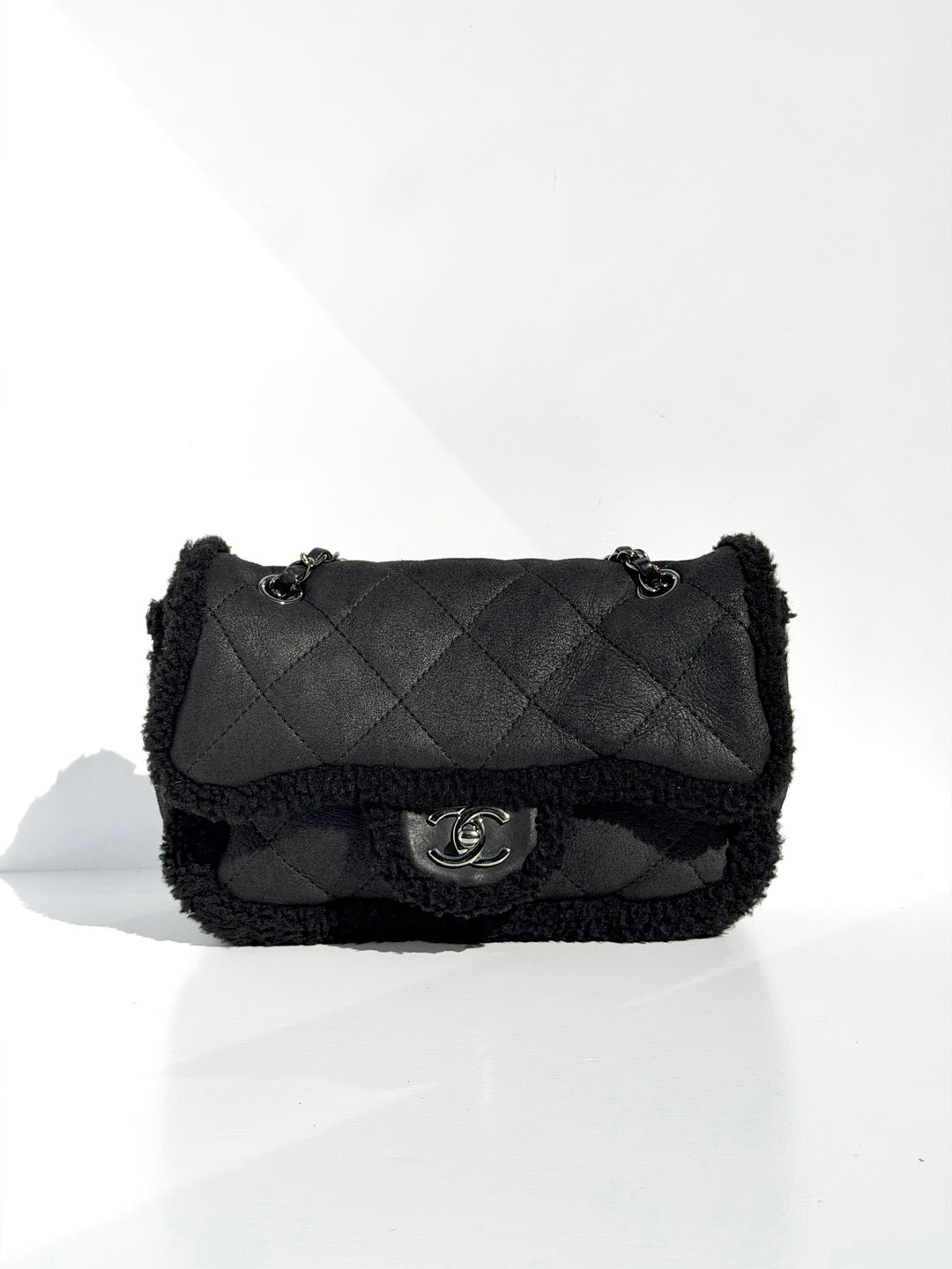 Chanel Medium Black Shearling Coco Neige Flap