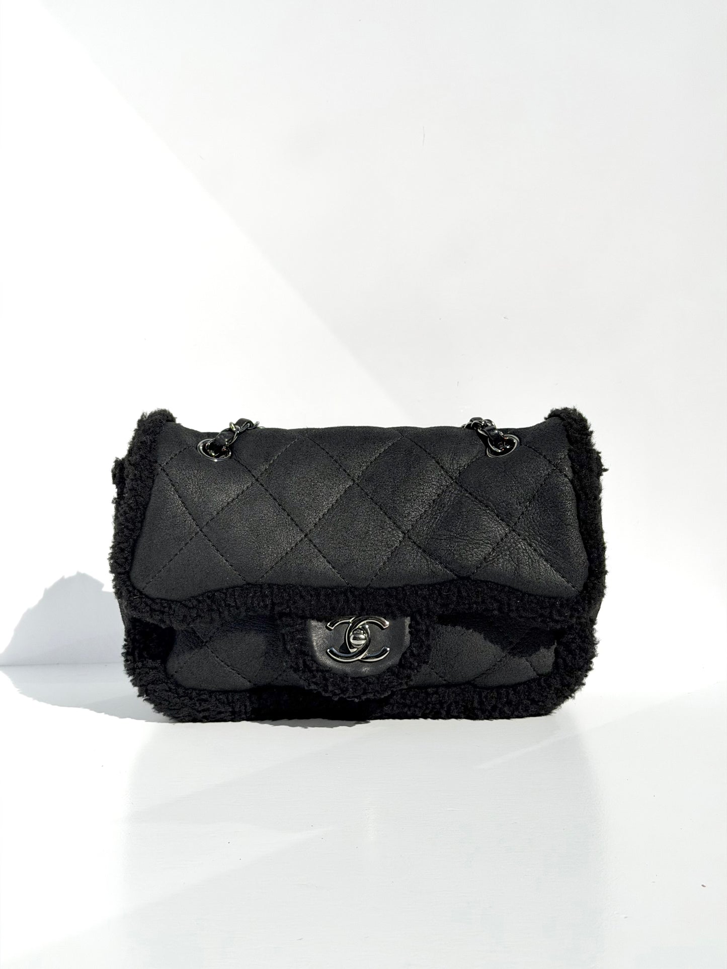 Chanel Medium Black Shearling Coco Neige Flap