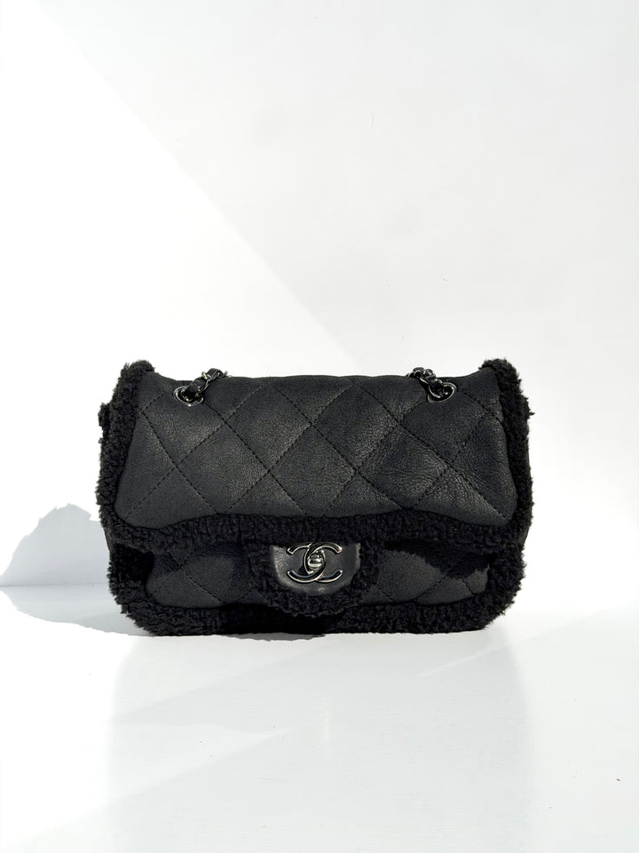 Chanel Medium Black Shearling Coco Neige Flap